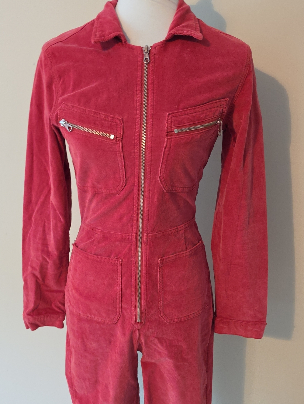 Free People Women's Red Corduroy Zip-Front Jumpsuit - Picture 2 of 9